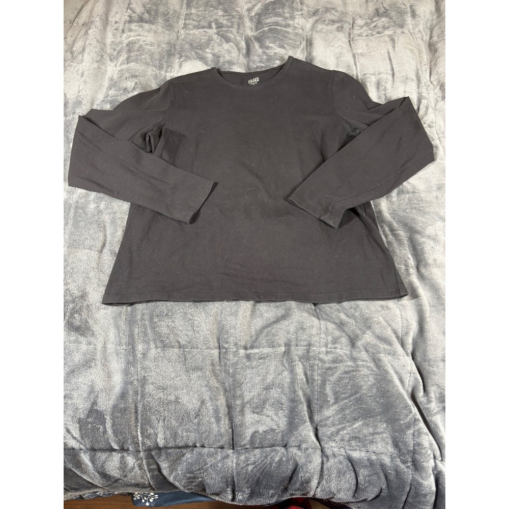 Eileen Fisher Womens Top Long Sleeve Organic Cotton Black Tee Size S